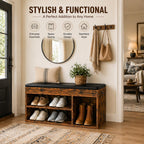 Hoobro Shoe Storage Bench With Cushion, 32.3'' Entryway Bench With Lift Top Hidden Storage And Adjustable Shelves, Wooden Shoe Rack Bench For Entryway Bedroom, Rustic Brown And Black Bf40Hx01