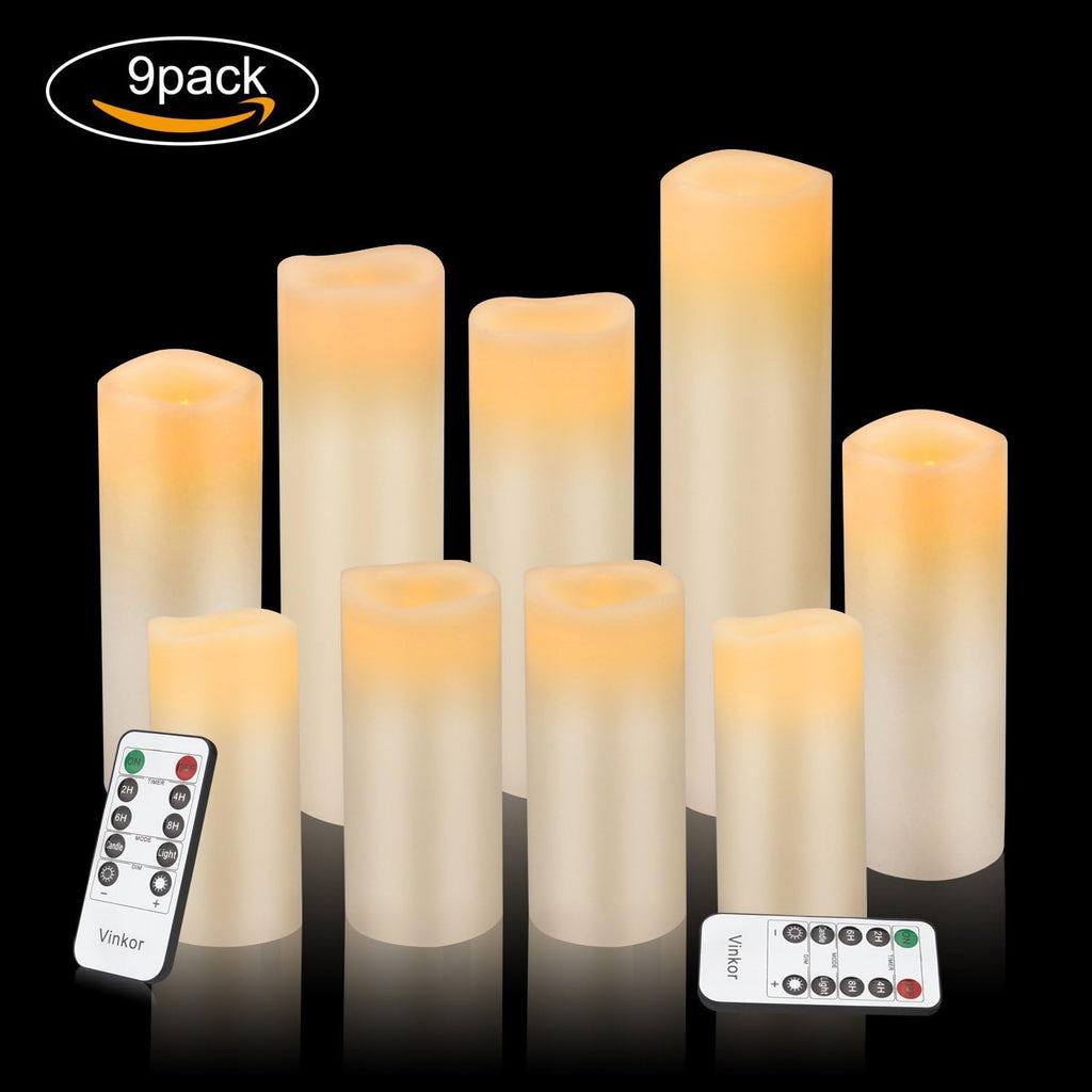 Flameless Candles Battery Operated Candles Real Wax Pillar Led Candles With 10-Key Remote And Cycling 24 Hours Timer (Ivory 4" 5" 6" 7" 8" 9")