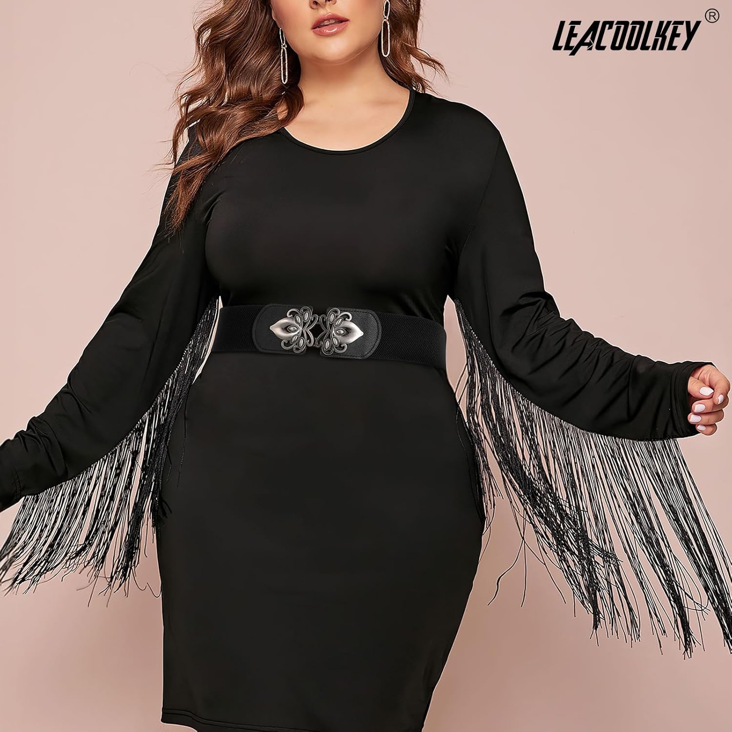 LEACOOLKEY 4 Pack Women Wide Elastic Waist Belt for Dress Plus Size Vintage Stretch Belt Retro Buckle 2.36" Width