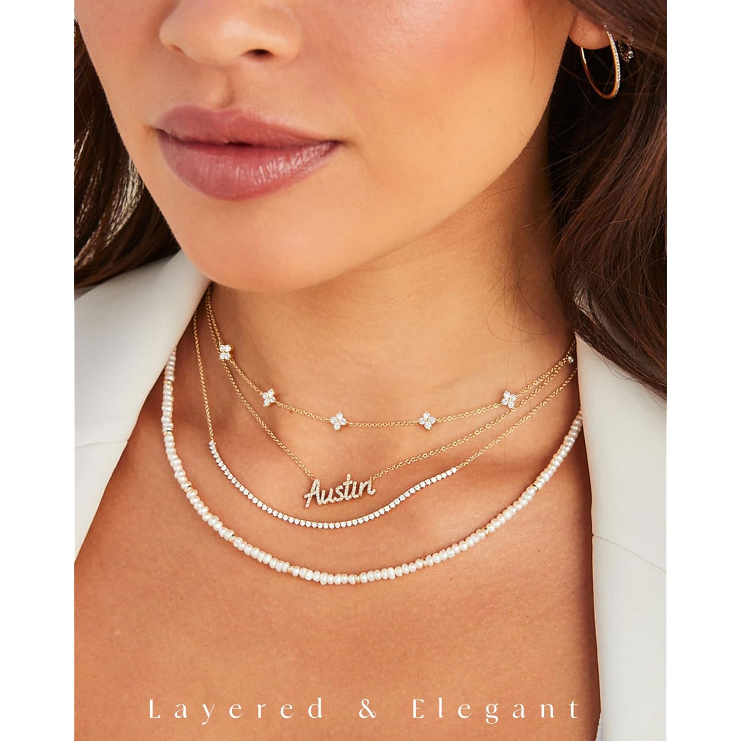 Dainty Clover Birthstone Gold Necklaces for Women Trendy Non Tarnish Layered 14K Gold Plated Station Choker Necklace Cute Flower Friendship Necklace Stack for Wedding Prom Brides Jewelry Gifts