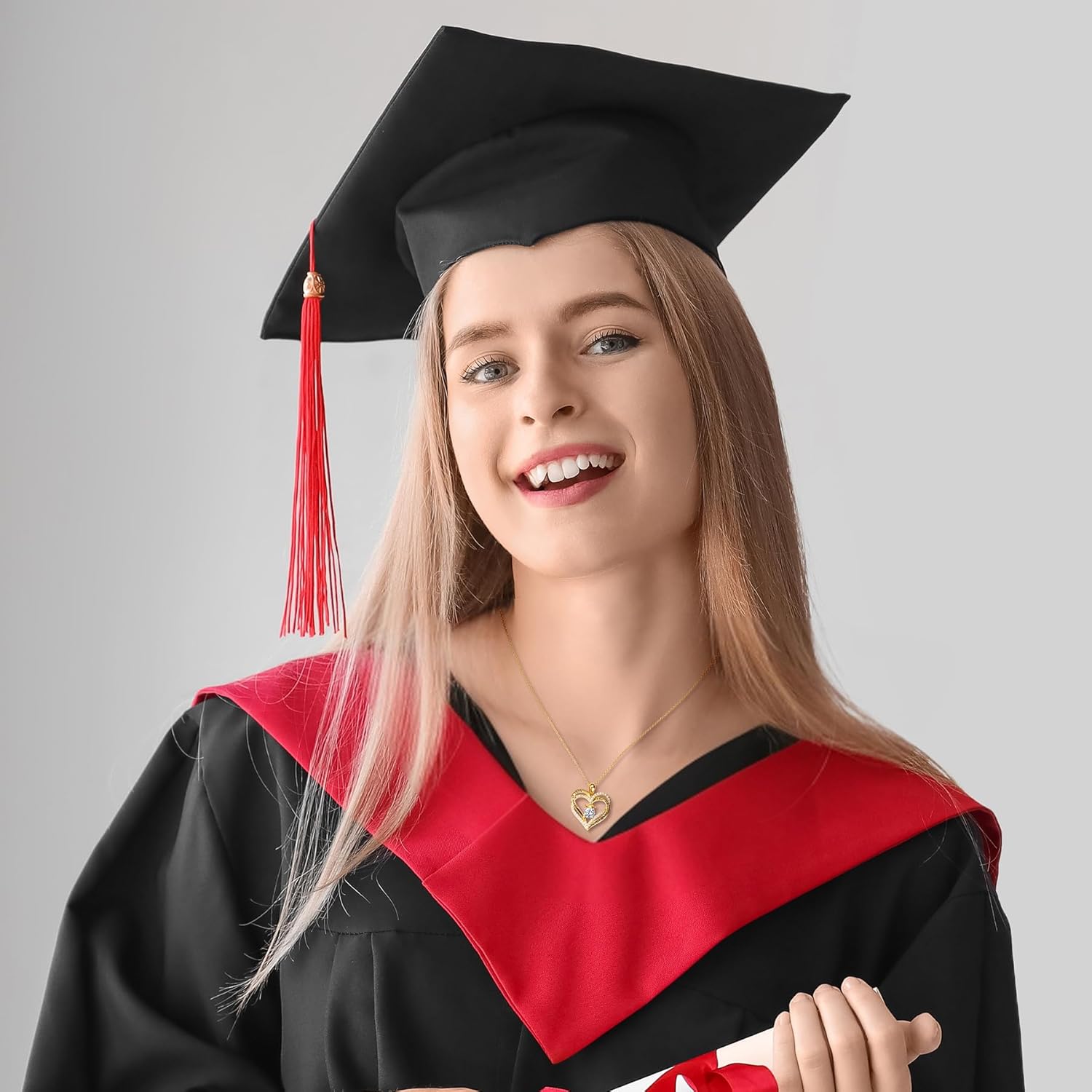 NORBU The Adventure Begins S925 Graduation Gifts for Her 2025, 5A CZ Graduation Cap Double Heart Pendant Necklaces for Women High School College Grad Jewelry Gift