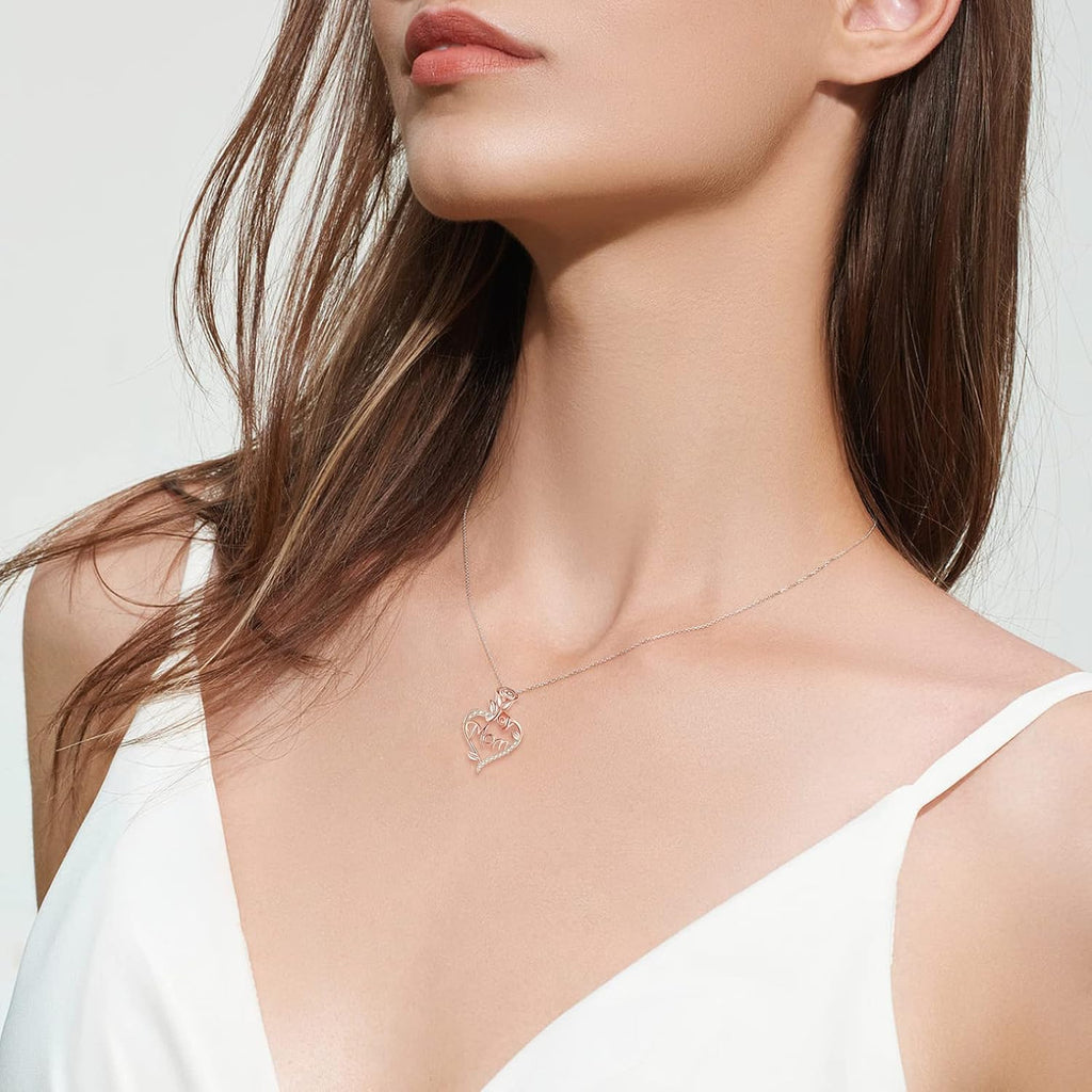 Desimtion Gifts for Mom, Sterling Silver Heart Rose Necklaces for Mom, Valentine's Day Birthday Jewelry Gifts for Women Her Girlfriend Wife