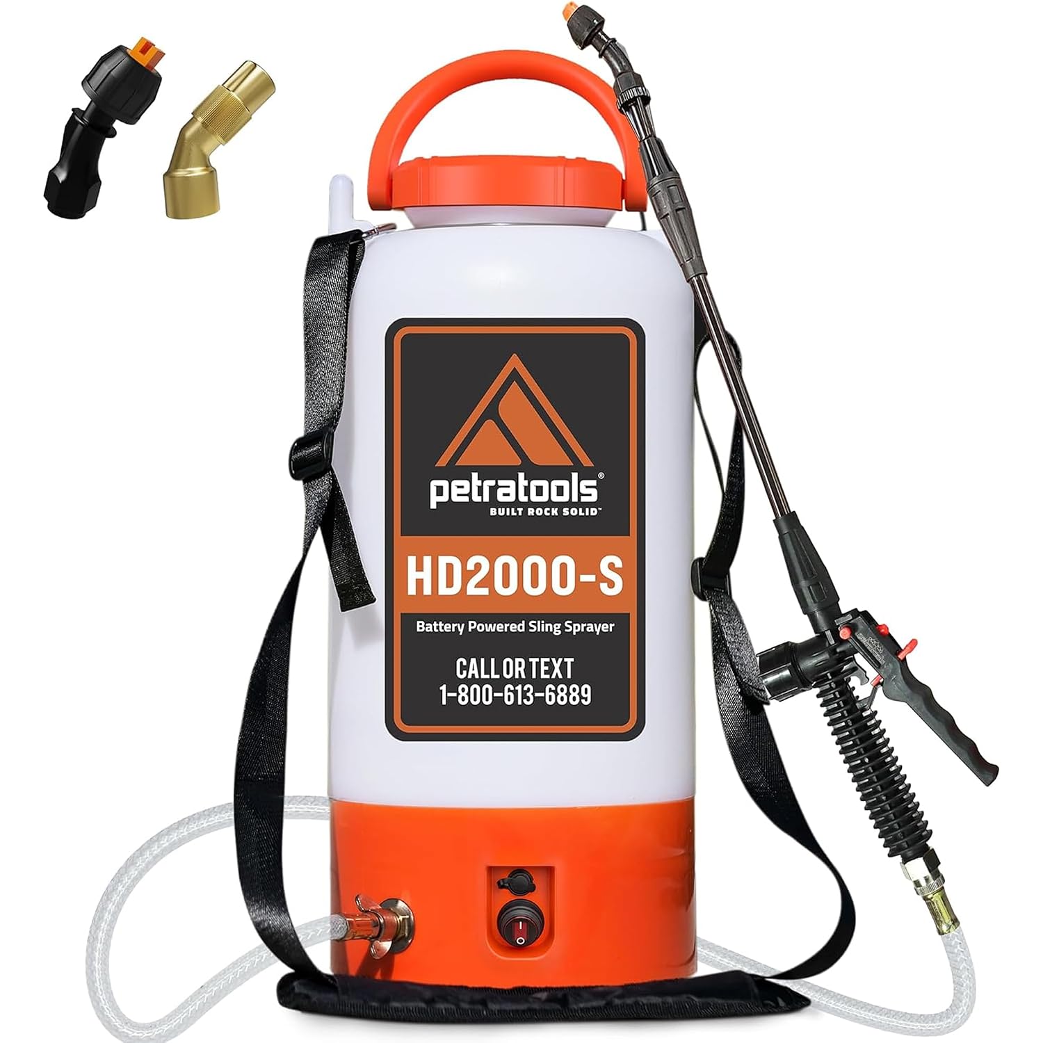 Petratools Hd2000-S 2 Gallon Battery Powered Garden Sprayer, 2 Hour Runtime | Rechargeable Weed Sprayer W/ 4 Ft Hose, Wand, 2 Nozzles - For Lawn Care, Weed & Pest Control, Fertilizing - Up To 20 Ft Reach