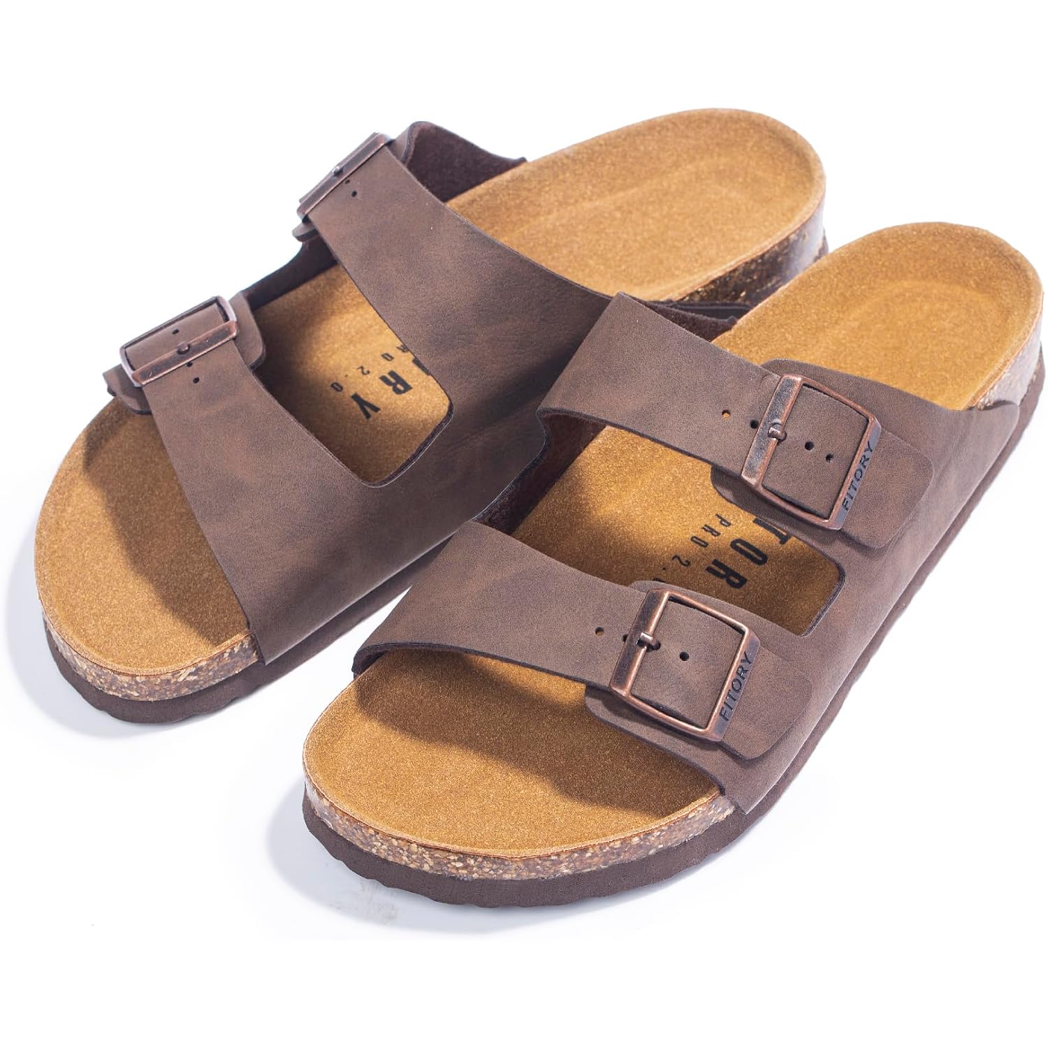 Fitory Mens Sandals, Arch Support Slides With Adjustable Buckle Straps And Cork Footbed Size 7-14.5