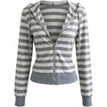 Women'S Striped Zip Up Hoodie Y2K Drawstring Long Sleeve Vintage Grunge Streetwear Sweatshirt With Pockets