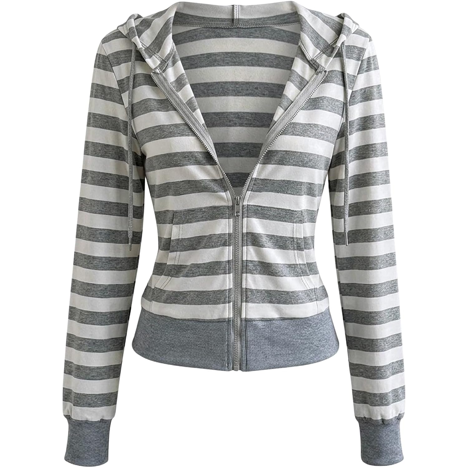 Women'S Striped Zip Up Hoodie Y2K Drawstring Long Sleeve Vintage Grunge Streetwear Sweatshirt With Pockets
