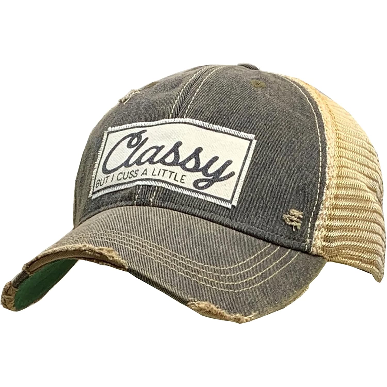 Funny Hats for Women and Girls, Distressed Trucker Baseball Cap with Sayings Classy Cuss a Little (Black)