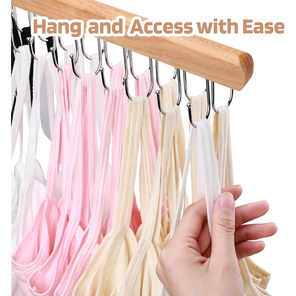 Necamocu 2 Pack Bra Hanger For Closet Organizer, Premium Tank Top Hangers | Wooden Bra Holder With 36 Foldable Hooks, 360° Rotating Design, Space Saving Storage For Tank Tops, Bras, Belts, And More