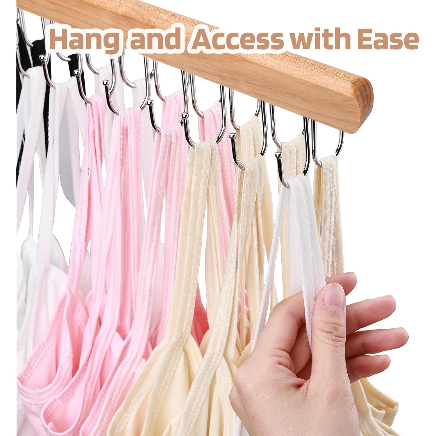 Necamocu 2 Pack Bra Hanger For Closet Organizer, Premium Tank Top Hangers | Wooden Bra Holder With 36 Foldable Hooks, 360° Rotating Design, Space Saving Storage For Tank Tops, Bras, Belts, And More