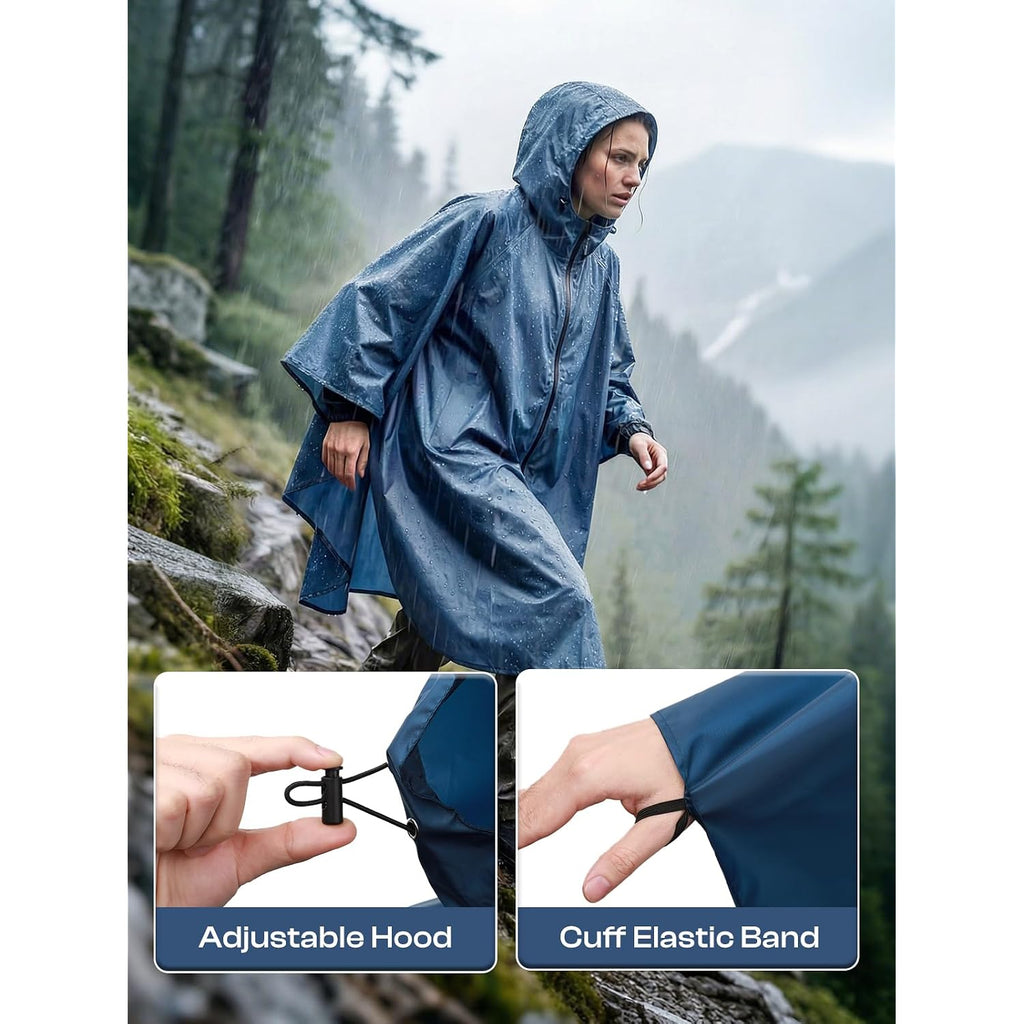 Saphirose Lightweight Waterproof Rain Poncho For Adults With Hood Portable Rainwear For Outdoor