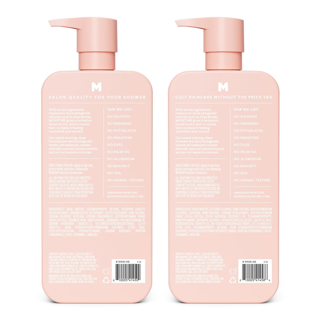 Monday Haircare Moisture Shampoo + Conditioner Bathroom Set (2 Count) 27 Oz Each For Dry, Coarse, Stressed, Frizzy Hair, Made With Coconut Oil, Rice Protein, Shea Butter And Vitamin E