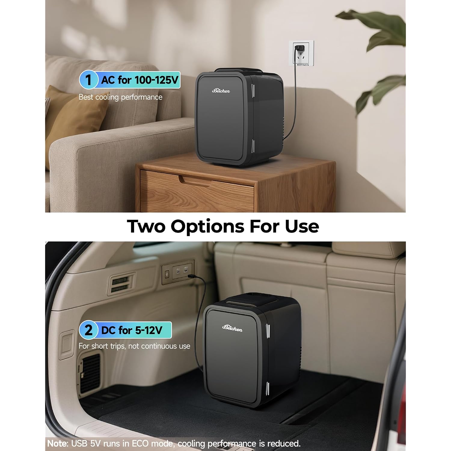 Mini Fridge, 4 Liter/6 Can Portable Refrigerator For Bedroom Office Dorm Car– Fast Cooling, Low Noise, 100-125V Ac/5-12V Usb Small Compact Refrigerator For Skincare, Food, Drinks(Black)
