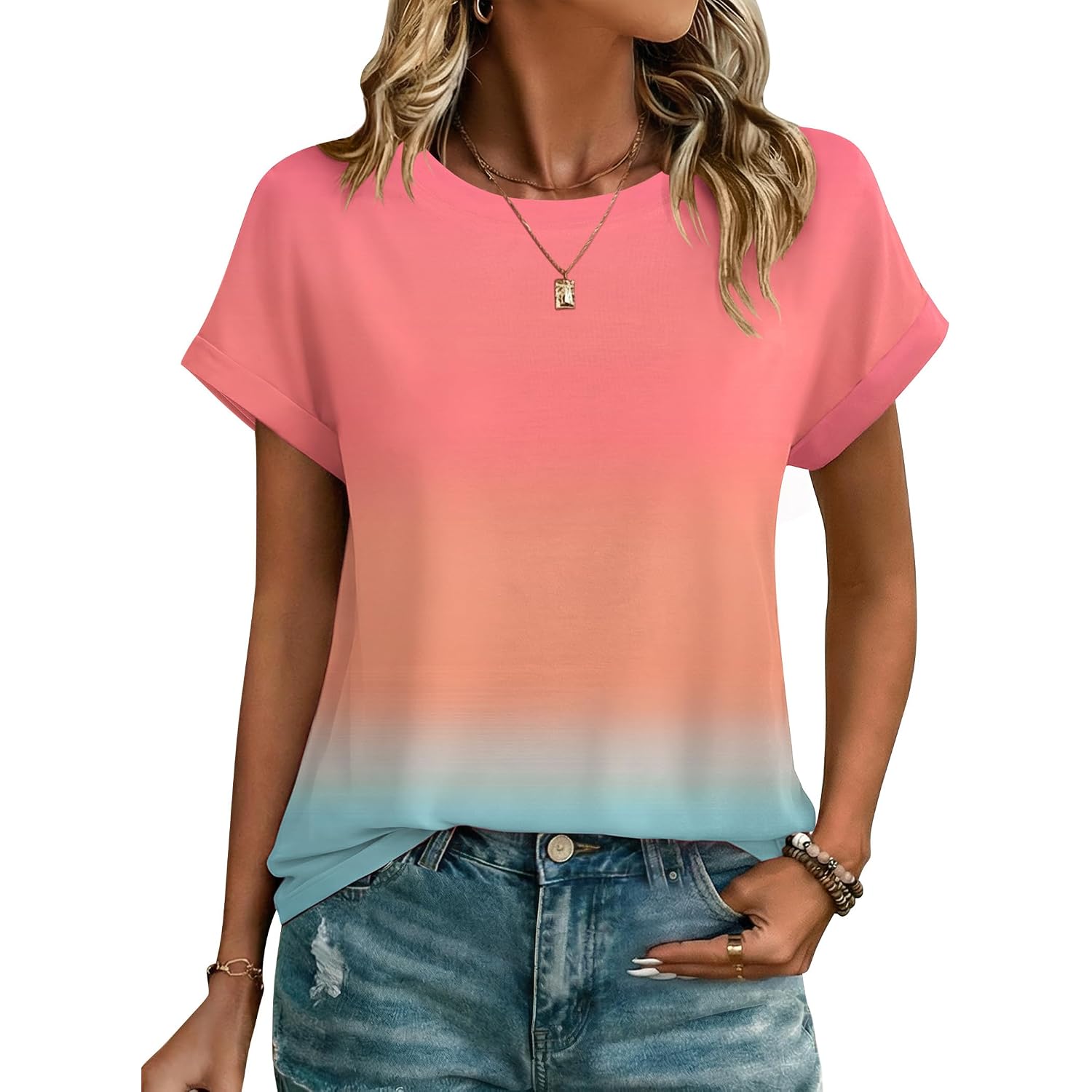 Zeagoo Womens Tops Short Sleeve Cute Summer Blouses Crew Neck Dressy Casual T Shirts Work Clothes S-2XL