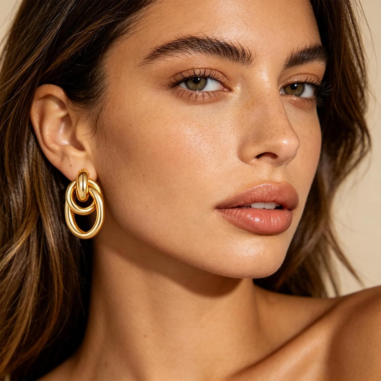 Gold Chunky Earrings for Women Geometric Knot Link Drop Dangle Earrings 14K Gold Plated Statement Earrings Trendy Gold Jewelry