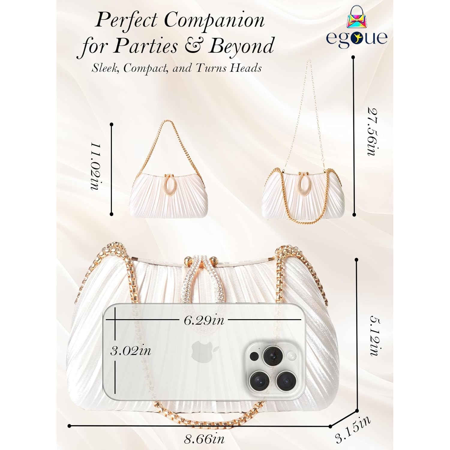 Gold Clutch Purses for Women - Elegant Sparkling evening bags for Wedding Galas, Prom Nights, Cocktail Parties& Formal Events