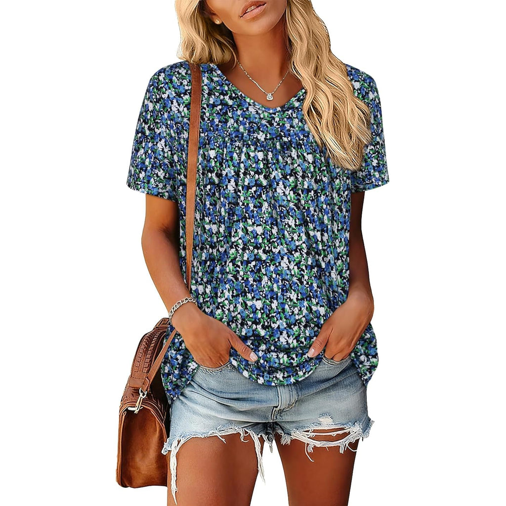 T Shirts for Women Short Sleeve Tops Casual Pleated Front Blouses V Neck Summer Tees 2026