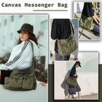 Canvas Messenger Bag Large Hobo Crossbody Bag With Multiple Pockets Casual Shoulder Tote Bag For Women And Men