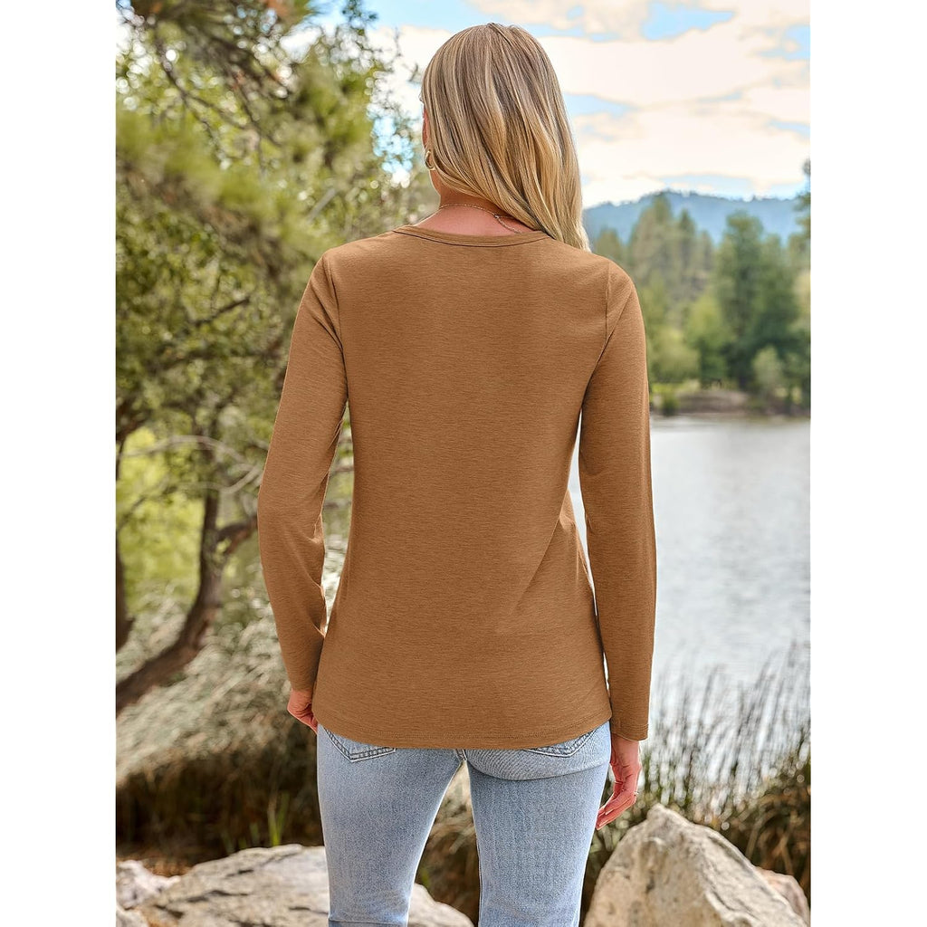 Automet Long Sleeve Shirts For Women Casual Crewneck Tops Basic Tees | Fall Travel Airport Outfits,Winter Clothes,Teacher Shirts,Versatile Basic Tees,Soft & Breathable,Work Tops,Solo Or Layered
