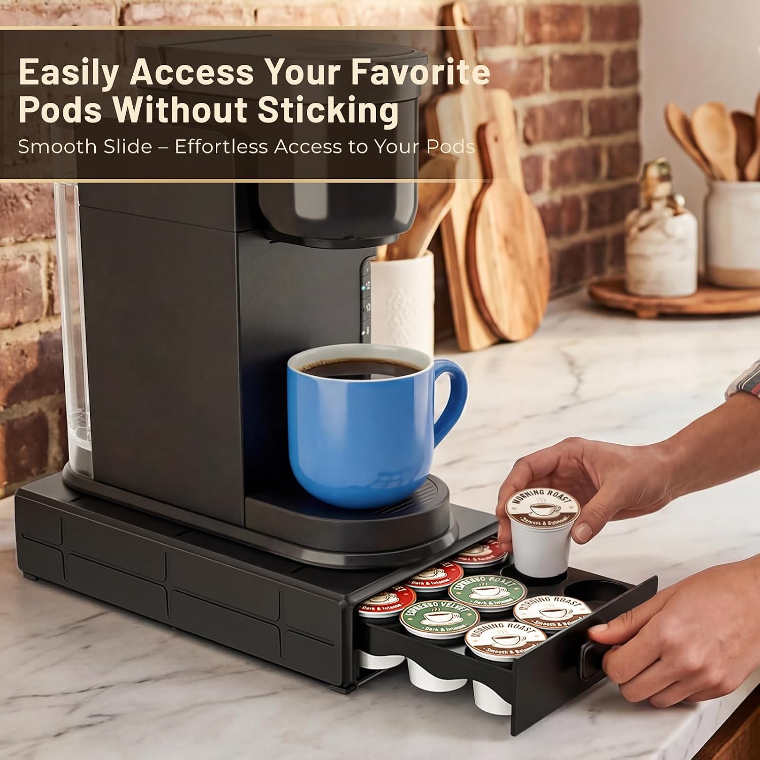 Everie Coffee Pod Organizer Drawer For Keurig K-Cup Pods, Holds 18 Pods - Compact, Easy-Access Design With Smooth Glide, Ideal For Small Spaces And Coffee Machines