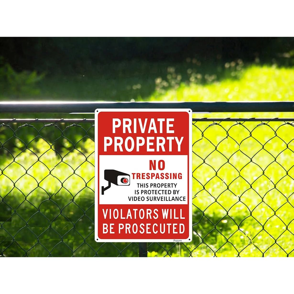(2 Pack) Large No Trespassing Signs Private Property, Violators Will Be Prosecuted,14"X10".04" Aluminum Reflective Metal Sign,Weather Resistant, Waterproof, Durable Ink, Easy To Mount