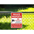 (2 Pack) Large No Trespassing Signs Private Property, Violators Will Be Prosecuted,14"X10".04" Aluminum Reflective Metal Sign,Weather Resistant, Waterproof, Durable Ink, Easy To Mount