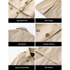 Women'S Trench Coat Double-Breasted Classic Lapel Overcoat Belted Slim Outerwear Coat With Detachable Hood