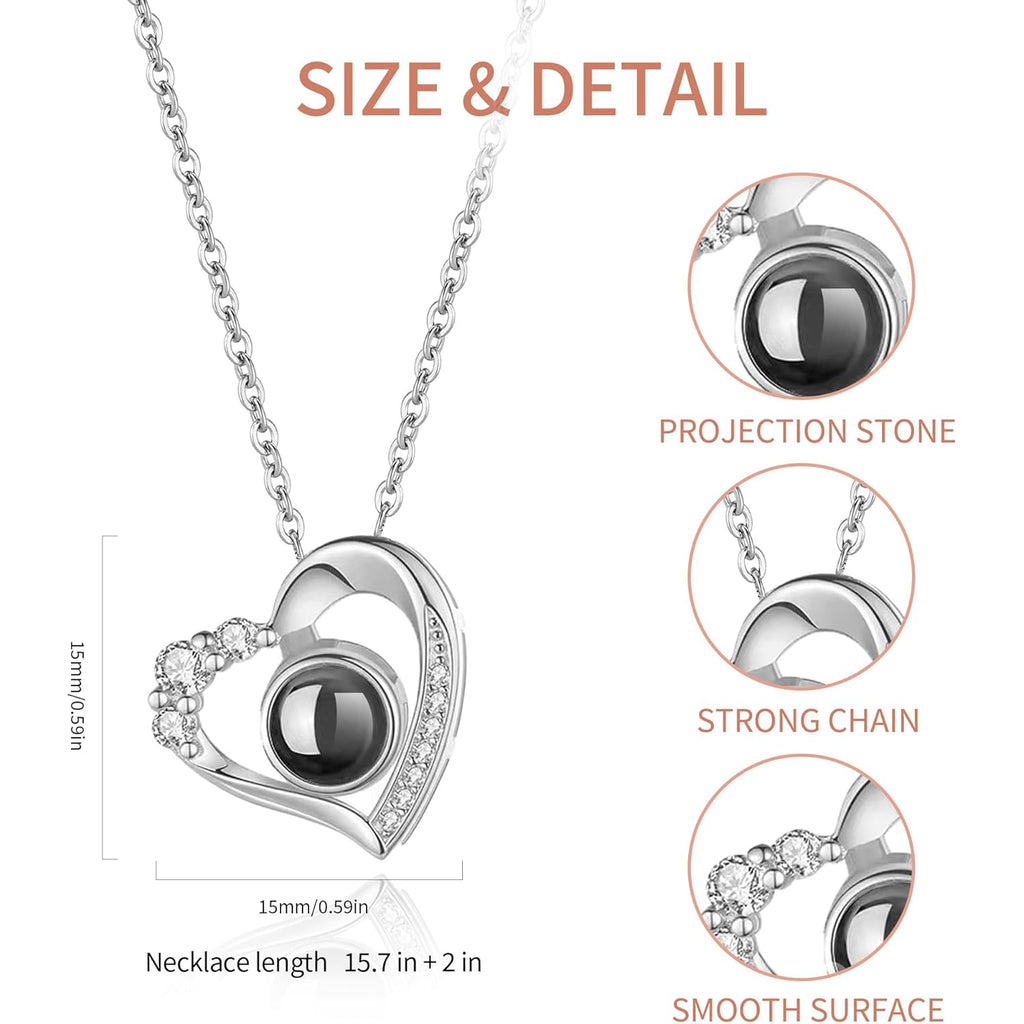 Easycosy Personalized Picture Necklace, Mothers Day Gifts for Mom Wife, Projection Necklace with Photo Inside - Custom Heart Pendant Necklace - Love Memorial Jewelry Gifts for Girlfriend Her Birthday Anniversary