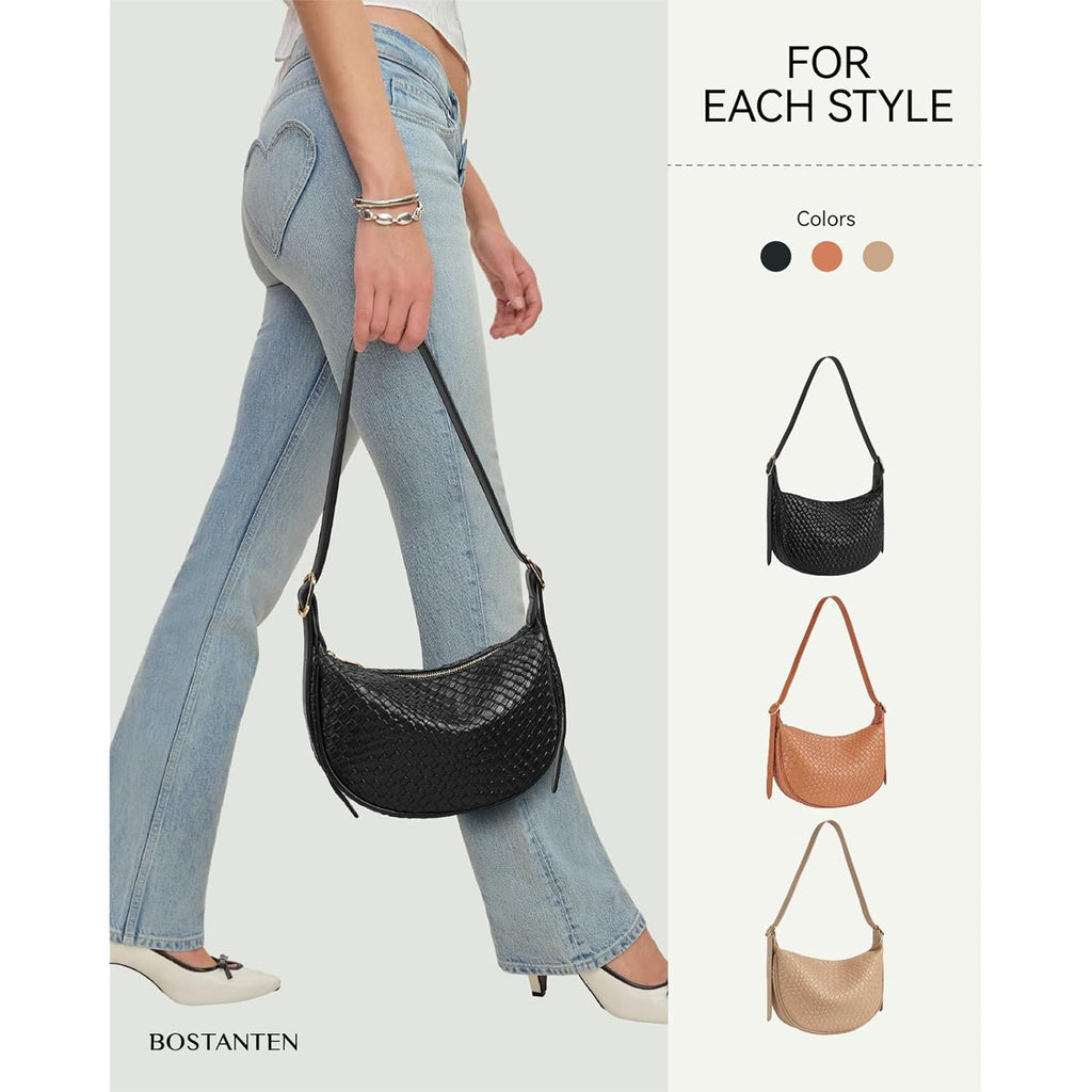 BOSTANTEN Purses for Women Crescent Crossbody Bag Vegan Leather Shoulder Hobo Handbag Adjustable Strap