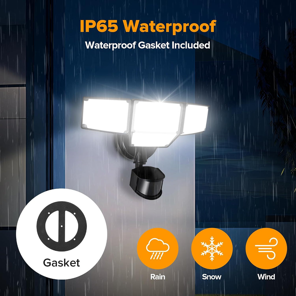 Lutec 80W 9000Lm Led Security Light Hardwire Motion Sensor Outdoor Lights, 4 Head Led Flood Lights Outdoor 5000K Daylight, Ip65 Waterproof, Motion Detected Lights For Outside, Garage, Yard (Black)