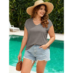 3 Pack Womens Cap Sleeve Tops V Neck T Shirts Summer Spring Outfits Beach Vacation Fashion Tee Blouse Workout Clothes