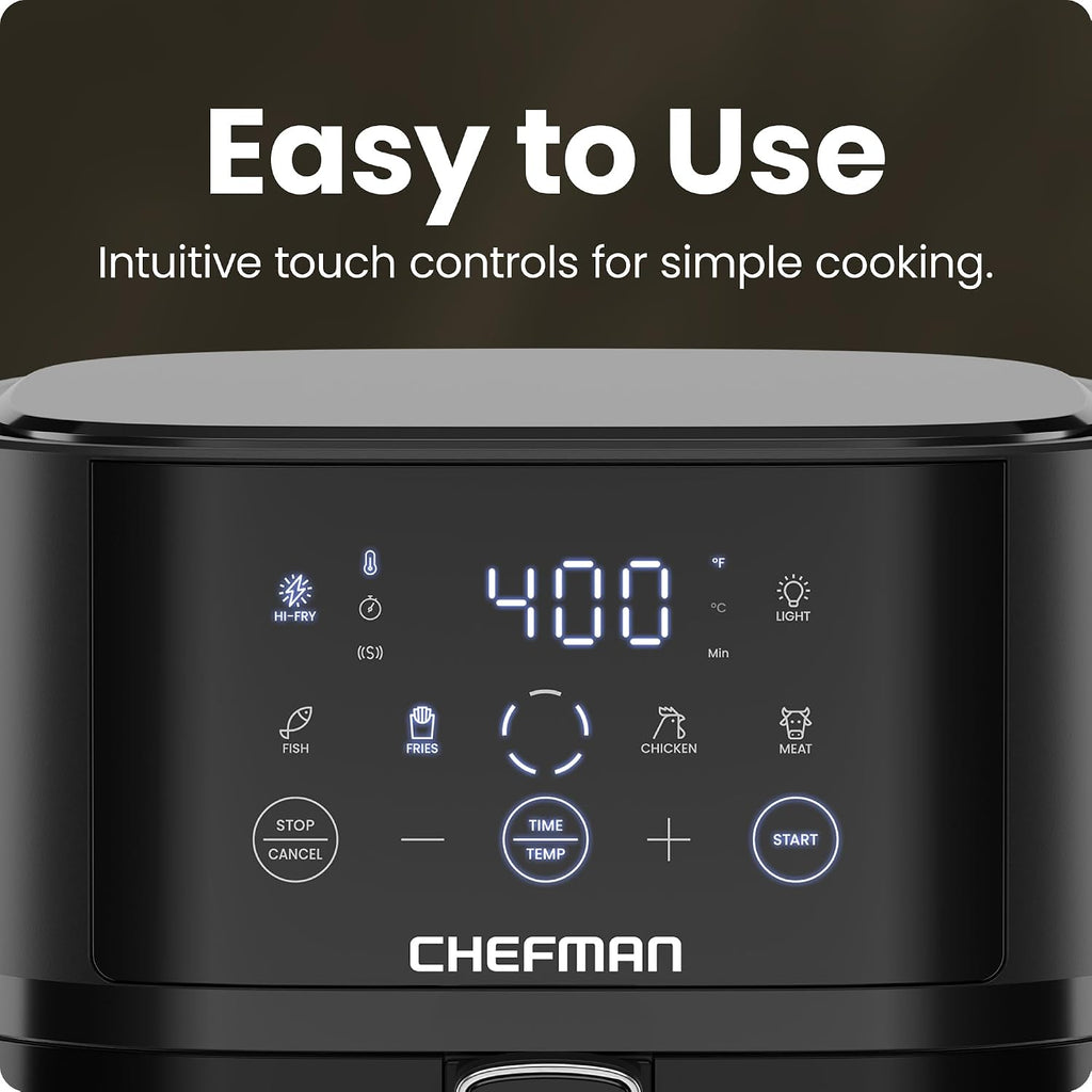 Chefman Air Fryer – 4 Qt Compact Airfryer For Quick & Easy Meals, Features Hi-Fry Technology For Extra Crisp, Easy-View Window, Touch Controls With 4 Presets, Nonstick & Dishwasher Safe Basket - Black