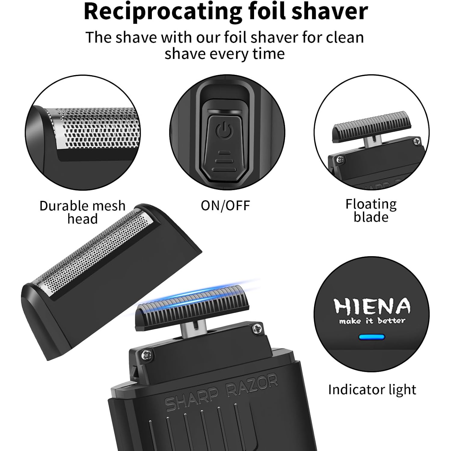 Hiena Pro Professional Hair Clipper Set For Men, Cordless Barber Trimmer And Electric Foil Shaver, Nose Hair Trimmer, Hair Cutting Kit, R-Type Adjustable Blade, Led Display, Usb Charging