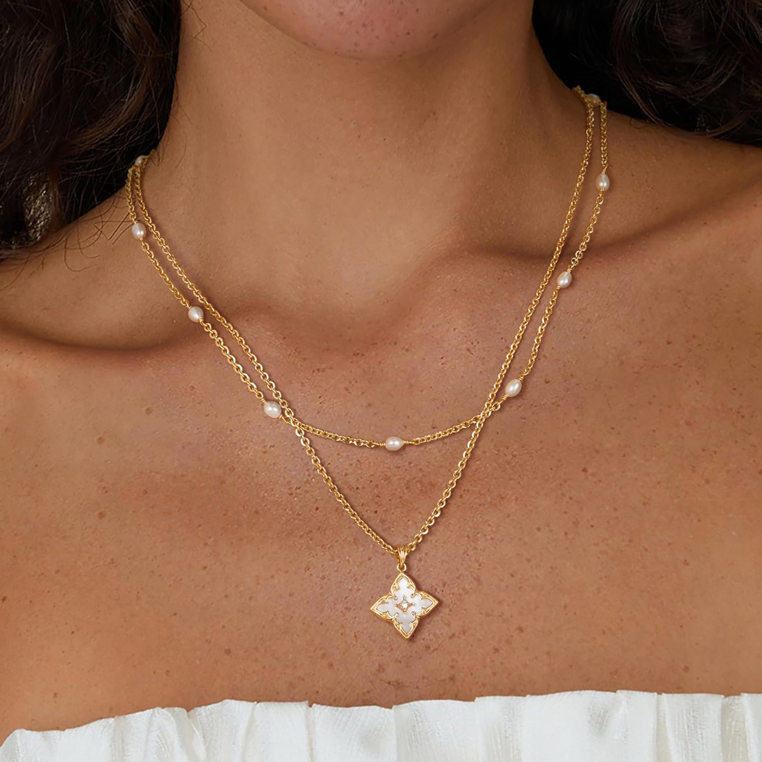 Fettero Gold Clover Necklace for Women Dainty 14K Gold Plated CZ Pendant Necklace Adjustable Chain Choker Charm Colorful Clover Pendant Lucky Necklaces for Women Jewelry