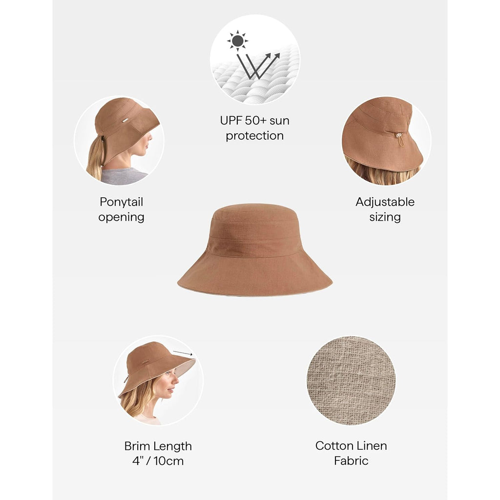Solbari Resort Wide Brim Sun Hat UPF 50+ Packable UV Protection, Adjustable Size, Ponytail Opening, Stylish, Breathable