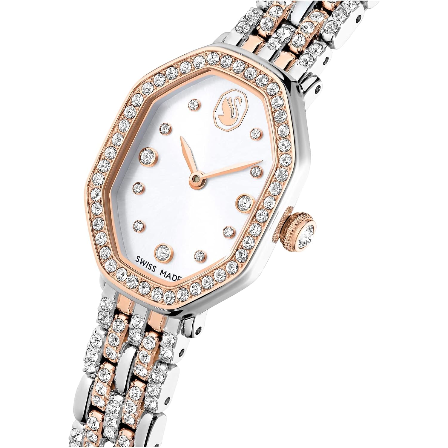 Swarovski Dextera Octagon Watch, Swiss Made, Metal Bracelet, Silver Tone, Rose Gold-Tone Finish