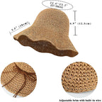 Womens Sun Hat Straw Bucket Hat Wide Brim Foldable Beach Hat Travel Summer Cap Upf 50+