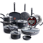 T-Fal Ultimate Hard Anodized Nonstick Pots And Pans Set 17 Piece, Nonstick Cookware Set With Fry Pan, Saucepans, Saute-Pan, Griddle, Dishwasher Safe, Onyx
