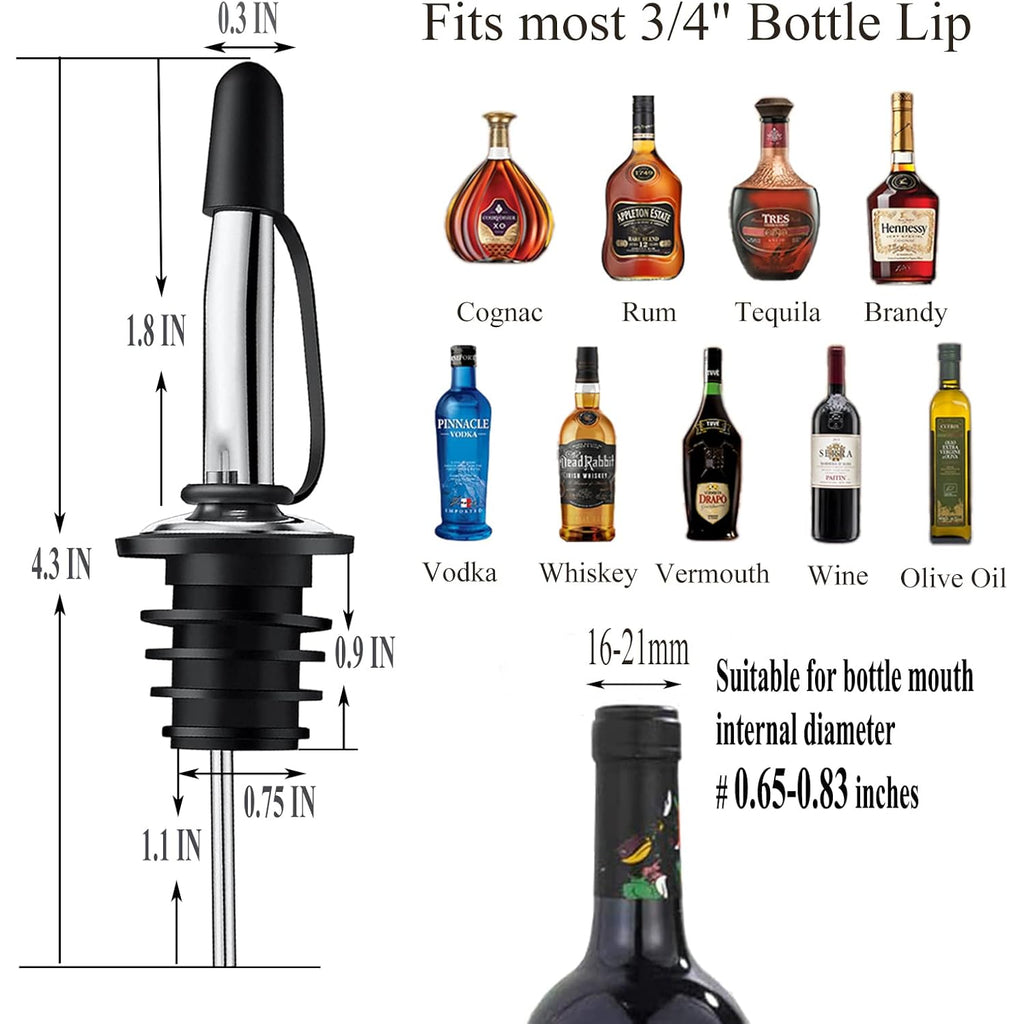 Pafusen 12 Pack Liquor Pour Spout With Dust Caps - Bottle Pourers for Alcohol, Olive Oil - Speed Pourers, Bar Bartender Accessories