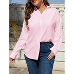 Plus Size Womens Solid Color V Neck Button Down Blouse Long Sleeve Casual Business Dressy Blouses Xl-5Xl
