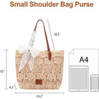 Peicees Small Shoulder Bag With Lace Ribbon For Women- Ladies Beach Boho Purse For Summer Vacation Travel Tote Bag