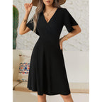 Fensace Womens Sundress Summer Floral Short Sleeve Wrap V Neck A-Line Midi Dress