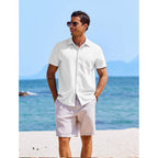 Coofandy Men'S Casual Button Down Shirts Short Sleeve Textured Summer Beach Shirts