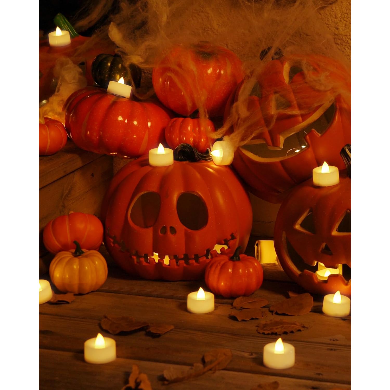 Homemory 24-Pack Flameless Led Tea Lights Candles Battery Operated, 200+Hour Fake Electric Candles Tealights For Votive, Halloween, Ofrenda, Diya, Wedding Centerpiece Table Decor, Funeral, Christmas
