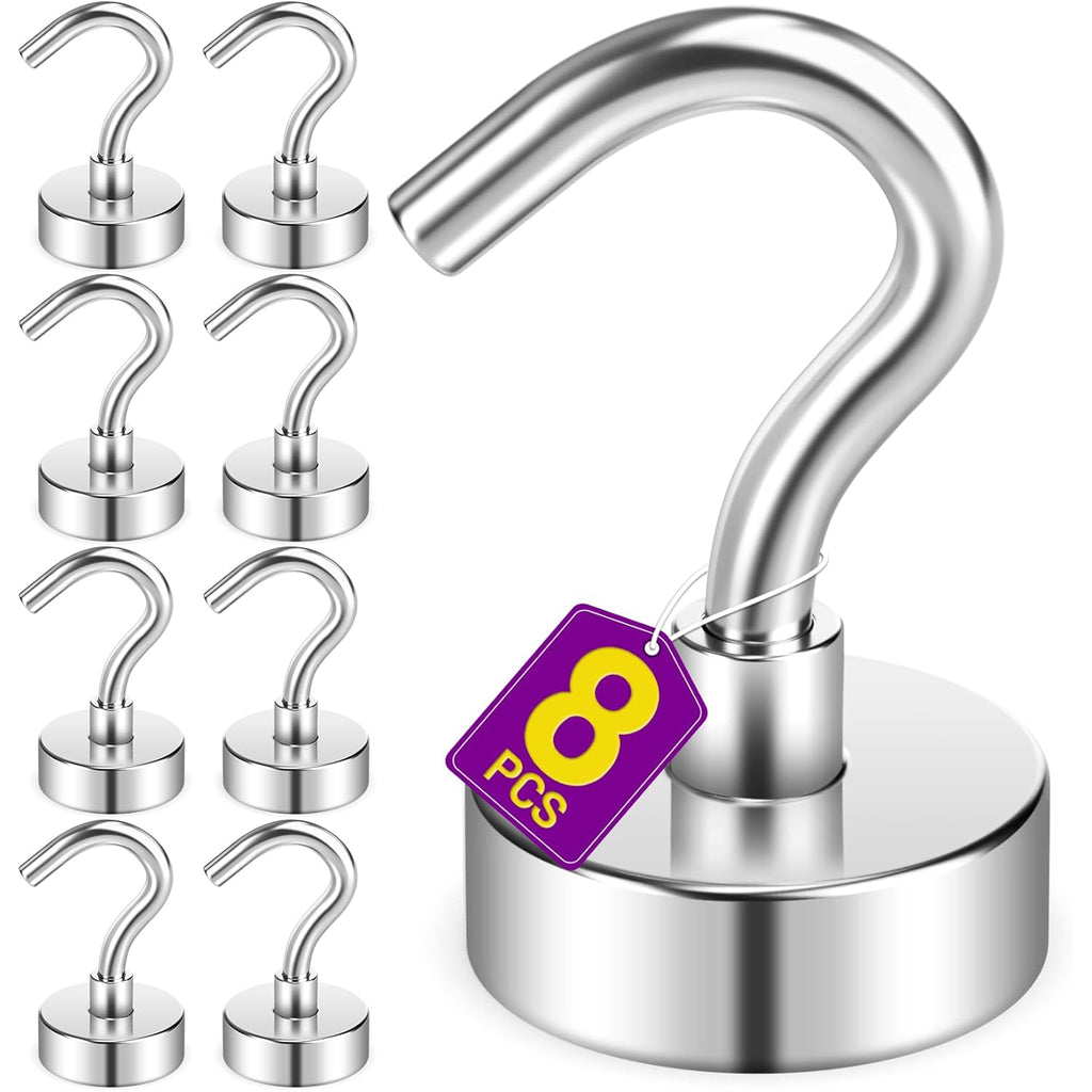 8 Pack Magnetic Hooks for Cruise Cabins, 25 LB Neodymium Magnets with Hooks, Heavy Duty Magnet Hooks for Hanging, Cruise Essentials 2026, Kitchen, Office, Towels, Curtains, Fridge (Silver)
