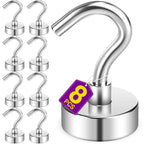 8 Pack Magnetic Hooks for Cruise Cabins, 25 LB Neodymium Magnets with Hooks, Heavy Duty Magnet Hooks for Hanging, Cruise Essentials 2026, Kitchen, Office, Towels, Curtains, Fridge (Silver)