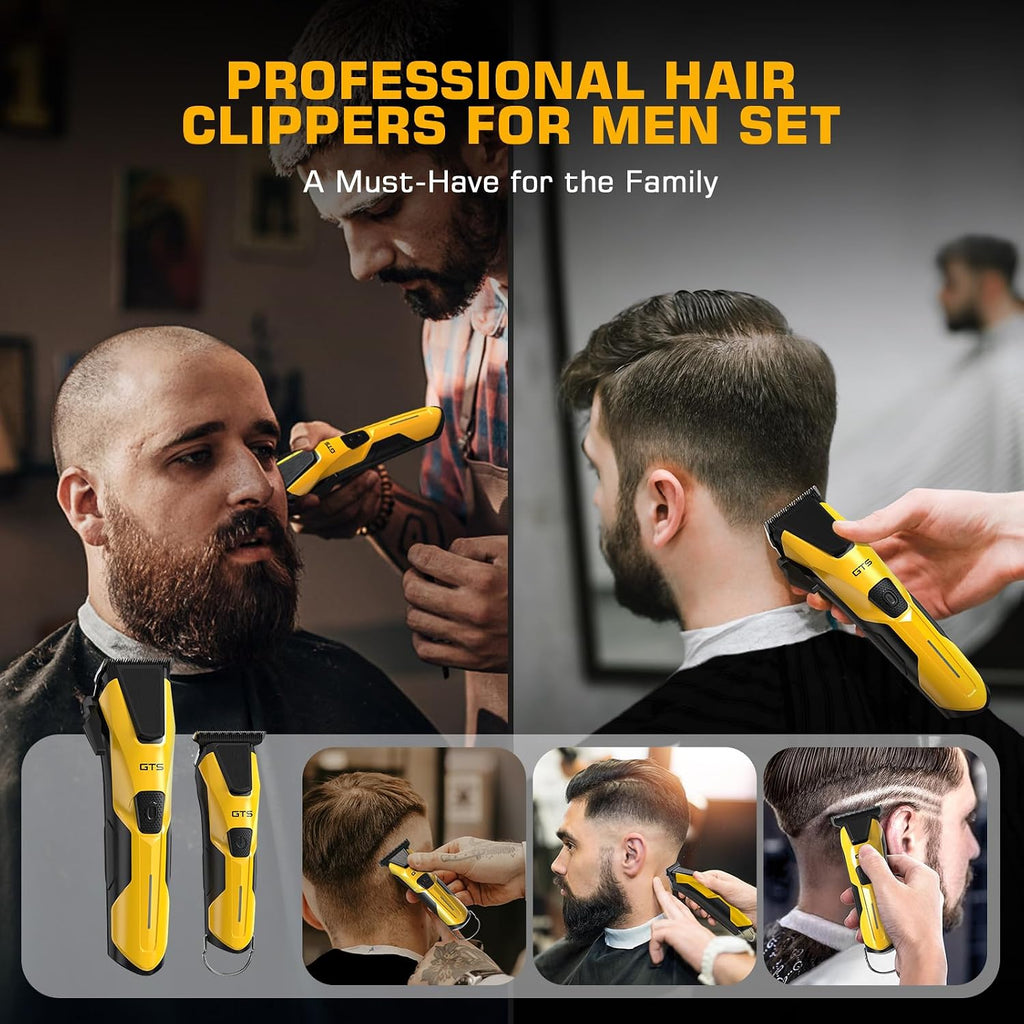 Professional Hair Clippers For Men, Professional Barber Clippers And Trimmer Set, Mens Cordless Hair Clipper For Barbers Haircut Kit Fade Yellow
