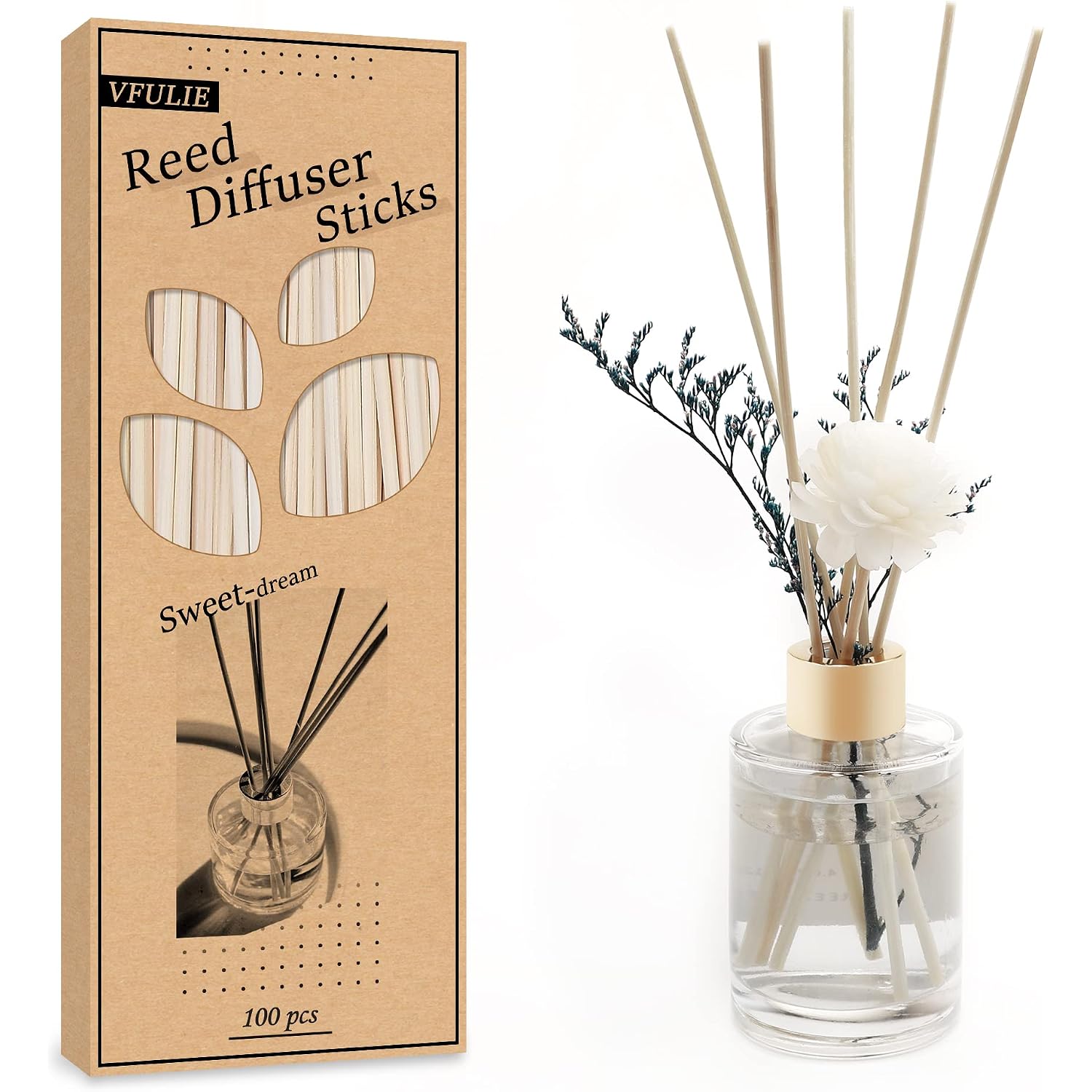 Vfulie 100Pcs Reed Diffuser Sticks, 10 Inch Natural Rattan Wood Sticks Essential Oil Aroma Diffuser Sticks Refill Replacement For Aroma Fragrance