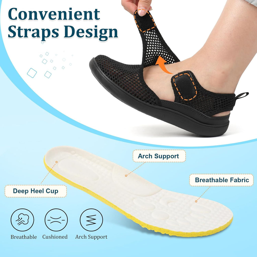 Xihalook Womens Flat Sandals Closed Toe Summer Breathable Mesh Sandals For Beach Travel Casual Walking Shoes Zero Drop Wide Barefoot Shoes