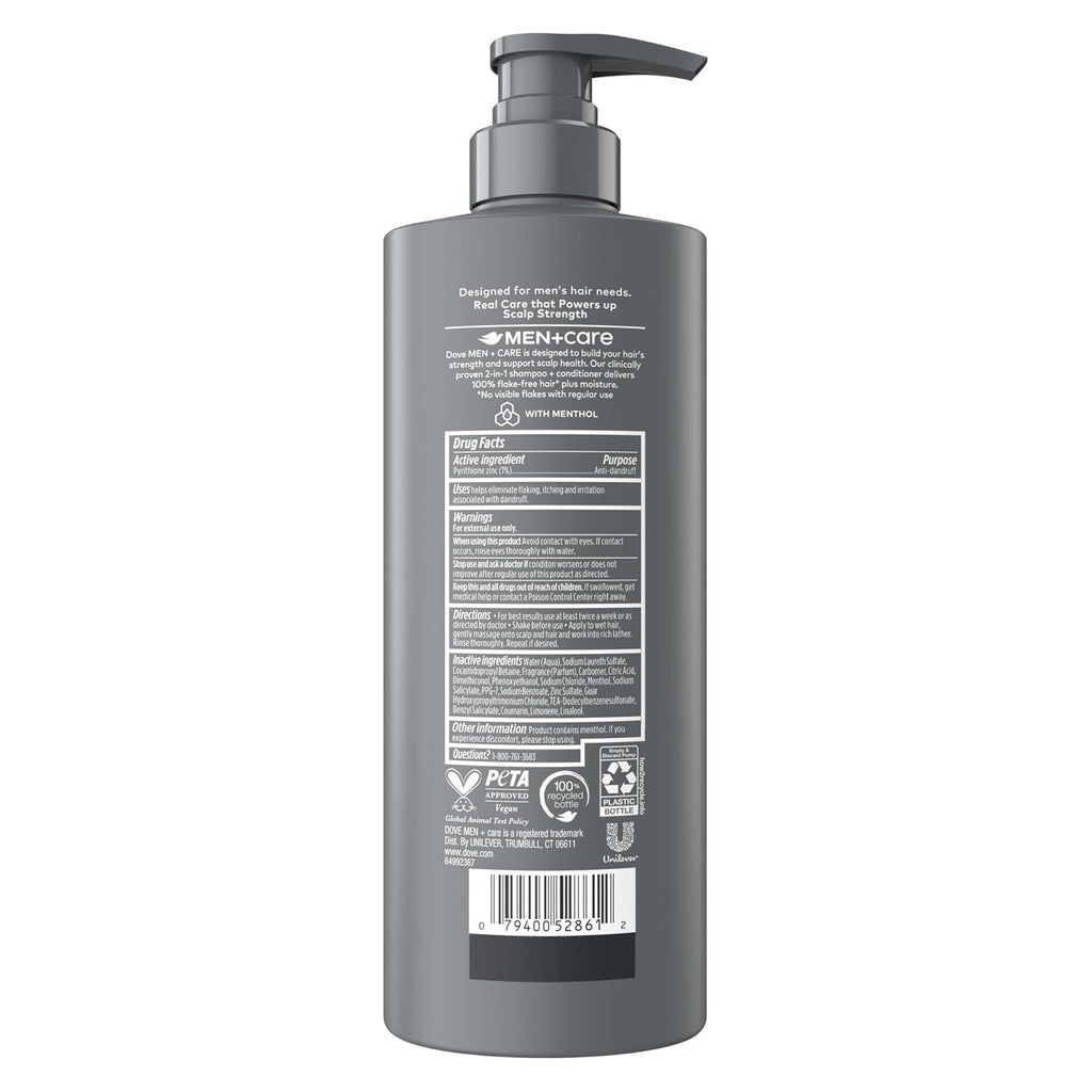 Dove Men+Care 2-In-1 Shampoo + Conditioner 1 Ct Dandruff Defense To Moisturize Hair & Scalp, With Pyrithione Zinc, 18 Fl Oz