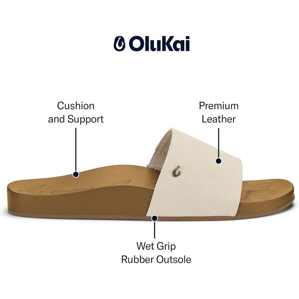 Olukai Kipe'A Pono Women'S Leather Slide Sandal, Full-Grain Leather, Contoured Comfort Footbed, All-Day Arch Support, Wet Grip Traction